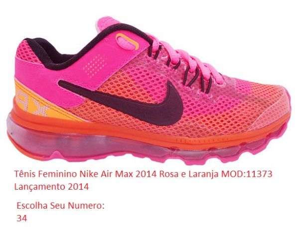 Tênis Feminino Nike Air Max 2014 Rosa e Laranja MOD:11373